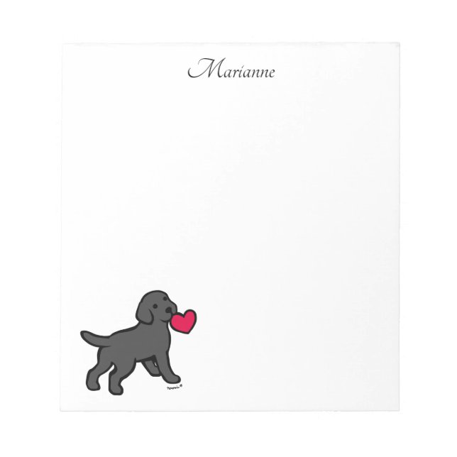 Personalised Black Labrador Puppy and Heart Notepad (Front)