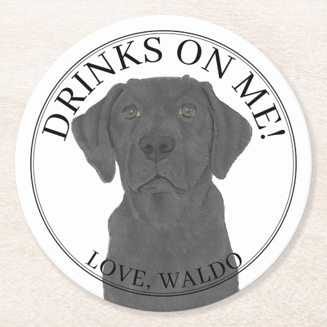 Personalised Black Labrador Wedding Round Paper Coaster (Front)