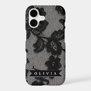 Personalised Black Lace Floral Elegant Monogram