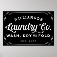 Personalised Black Laundry Wash Dry Fold Sign