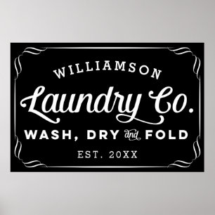 Personalised Black Laundry Wash Dry Fold Sign