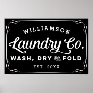Personalised Black Laundry Wash Dry Fold Sign