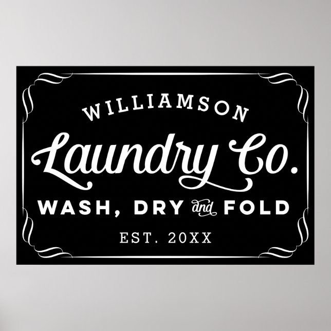 Personalised Black Laundry Wash Dry Fold Sign (Front)