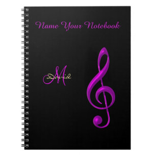Personalised Black Light Music Clef Notebook