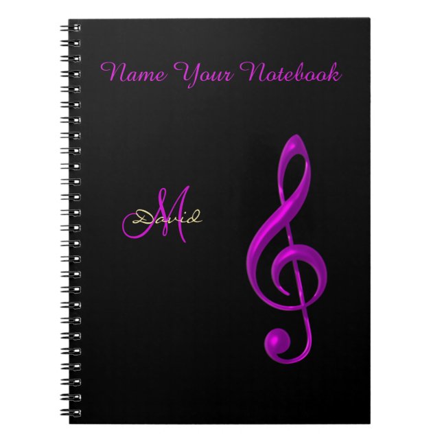 Personalised Black Light Music Clef Notebook (Front)