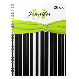 Personalised Black Lime White Striped Notebook