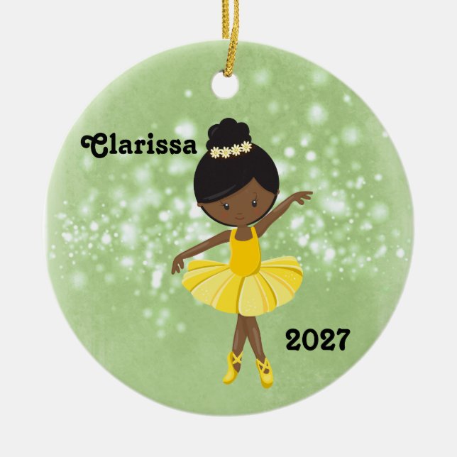 Personalised Black Little Girl Ballerina Ornament (Front)