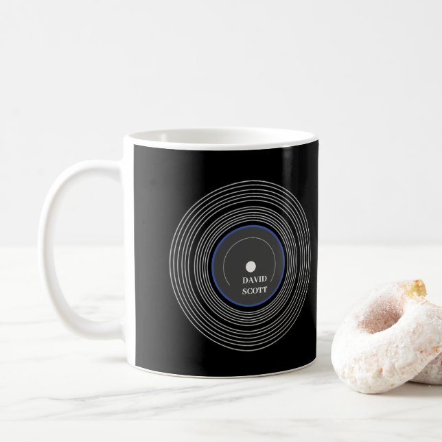 Personalised black Lp vinyl Coffee Mug (With Donut)