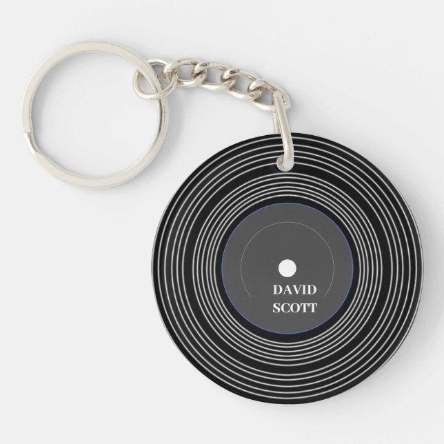 Personalised black Lp vinyl Key Ring (Front)