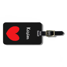 Personalised Black Luggage Tag with Red Heart