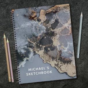 Personalised Black Marble Artist Sketchbook Notebook