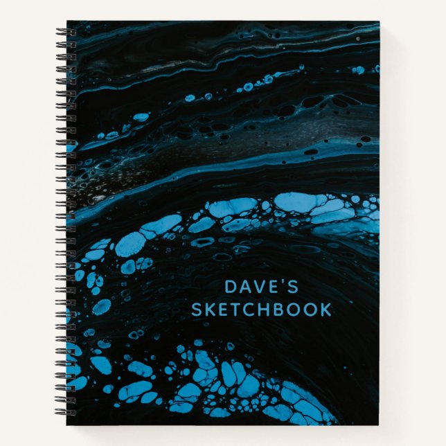 Personalised Black Marble Sketchbook Notebook (Front)