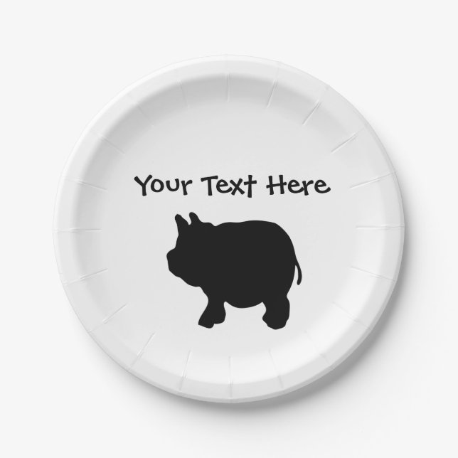 Personalised Black Mini Pig Paper Plates 7" (Front)