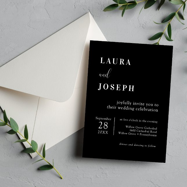 Personalised Black Minimalist Modern Wedding Invitation (Creator Uploaded)