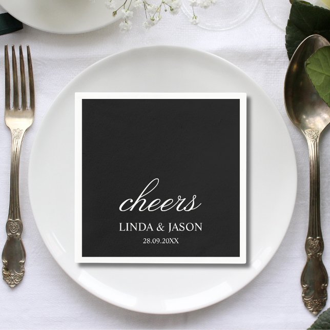 Personalised Black Minimalist Wedding Cocktail Napkin (Creator Uploaded)