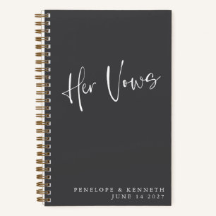Personalised Black Minimalist Wedding Her Vows Notebook
