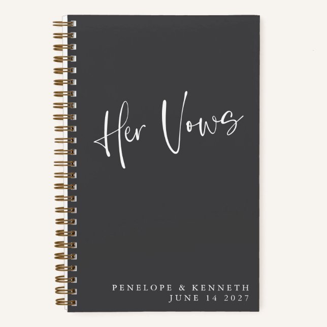 Personalised Black Minimalist Wedding Her Vows Notebook (Front)