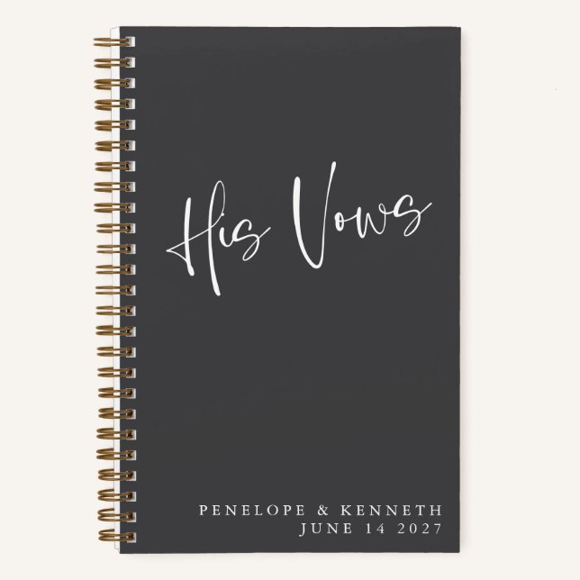 Personalised Black Minimalist Wedding His Vows Not Notebook (Front)