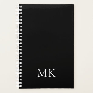 Personalised Black Modern Monogram Initials Planner