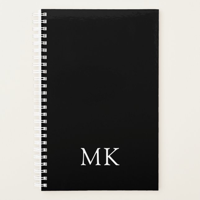 Personalised Black Modern Monogram Initials Planner (Front)