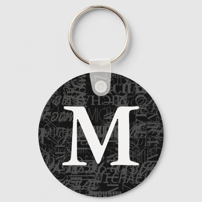 Personalised Black Modern Monogram Keychain (Front)