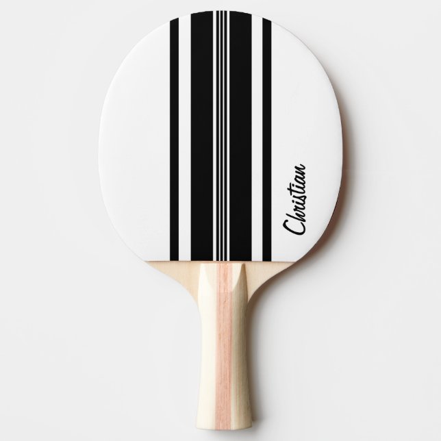 Personalised Black Modern Racing Stripes Ping Pong Paddle (Front)
