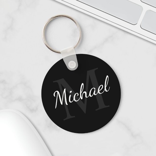 Personalised Black Monogram and Name Key Ring (Creator Uploaded)