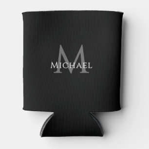 Personalised Black Monogram Elegant Initial Name Can Cooler