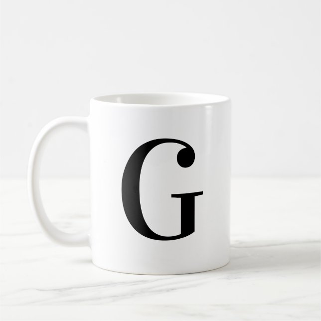 Personalised Black Monogram Letter G Coffee Mug (Left)