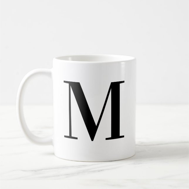 Personalised Black Monogram Letter M Coffee Mug (Left)
