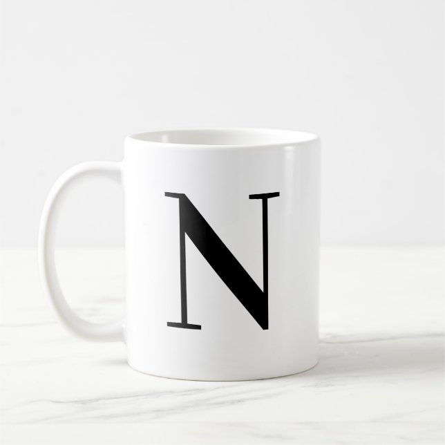 Personalised Black Monogram Letter N Coffee Mug (Left)