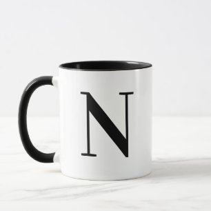 Personalised Black Monogram Letter N Mug