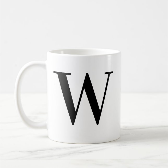 Personalised Black Monogram Letter W Coffee Mug (Left)
