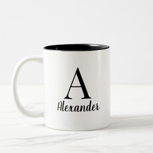 Personalised Black Monogram Name Coffee Mug (Left)