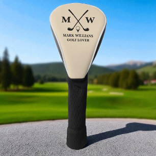 Personalised Black Monogram Name Golf Lover Beige Golf Head Cover