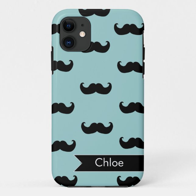 Personalised Black Moustache Pattern on blue Case-Mate iPhone Case (Back)
