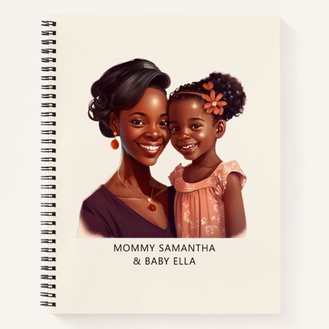 Personalised Black Mum and Daughter (10) Notebook (Front)