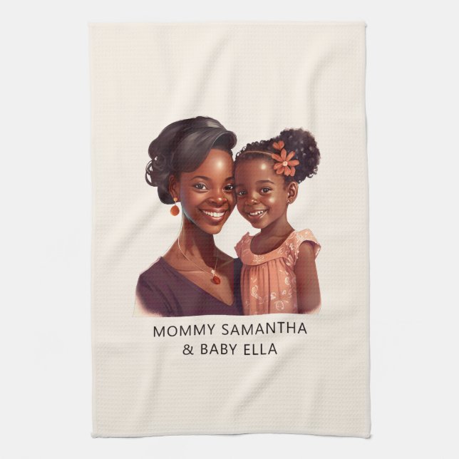 Personalised Black Mum and Daughter (10) Tea Towel (Vertical)