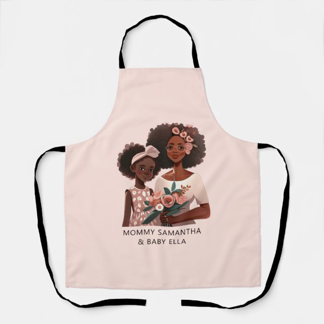 Personalised Black Mum and Daughter (12) Apron (Front)