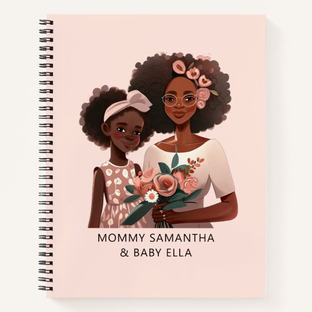 Personalised Black Mum and Daughter (12) Notebook (Front)