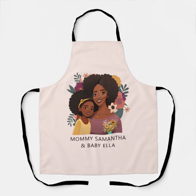 Personalised Black Mum and Daughter (14) Apron (Front)