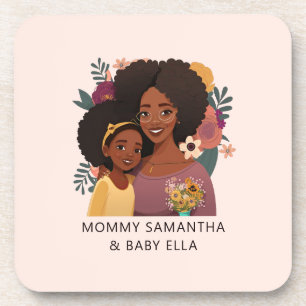 Personalised Black Mum and Daughter (14) Coaster