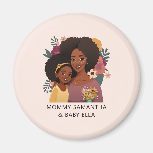 Personalised Black Mum and Daughter (14) Magnet (Front)
