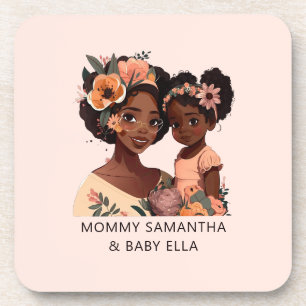 Personalised Black Mum and Daughter (16) Coaster