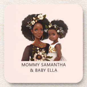 Personalised Black Mum and Daughter (18) Coaster