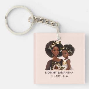Personalised Black Mum and Daughter (18) Key Ring