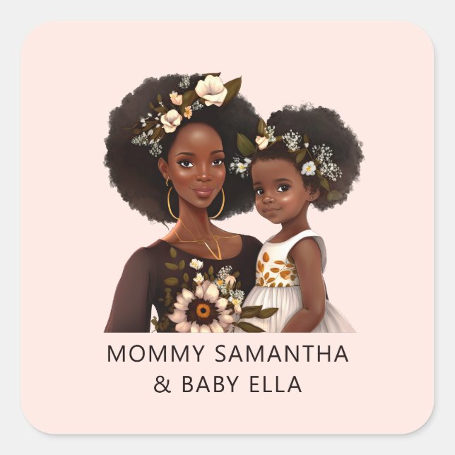 Personalised Black Mum and Daughter (18) Square Sticker (Front)