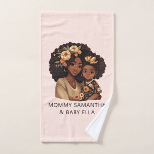 Personalised Black Mum and Daughter (19) Bath Towel Set