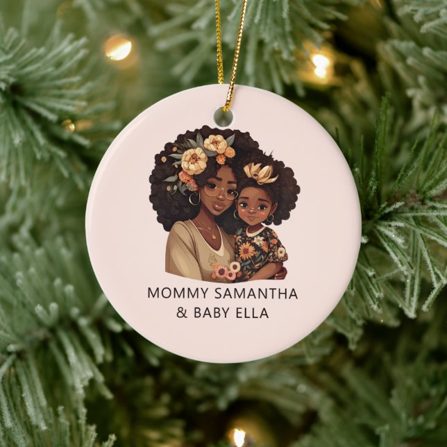 Personalised Black Mum and Daughter (19) Ceramic Ornament (Tree)