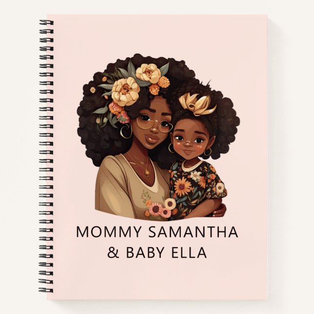 Personalised Black Mum and Daughter (19) Notebook (Front)